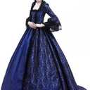 STIOEDYUAN Women's Medieval Queen Vitorian Dress Gothic Ball Gown Renaissance Royal Halloween Fancy Costume (Large, Blue)
