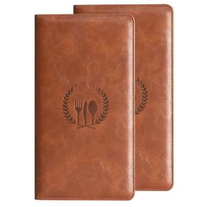 CoBak Restaurant Check Presenters, Guest Check Card Holder with Fork&Spoon Imprint, Restaurant Bill Holder, Check Presenters for Restaurants, Servers, Bars, Hotels, Waiter, Waitress - Brown 2 Pack