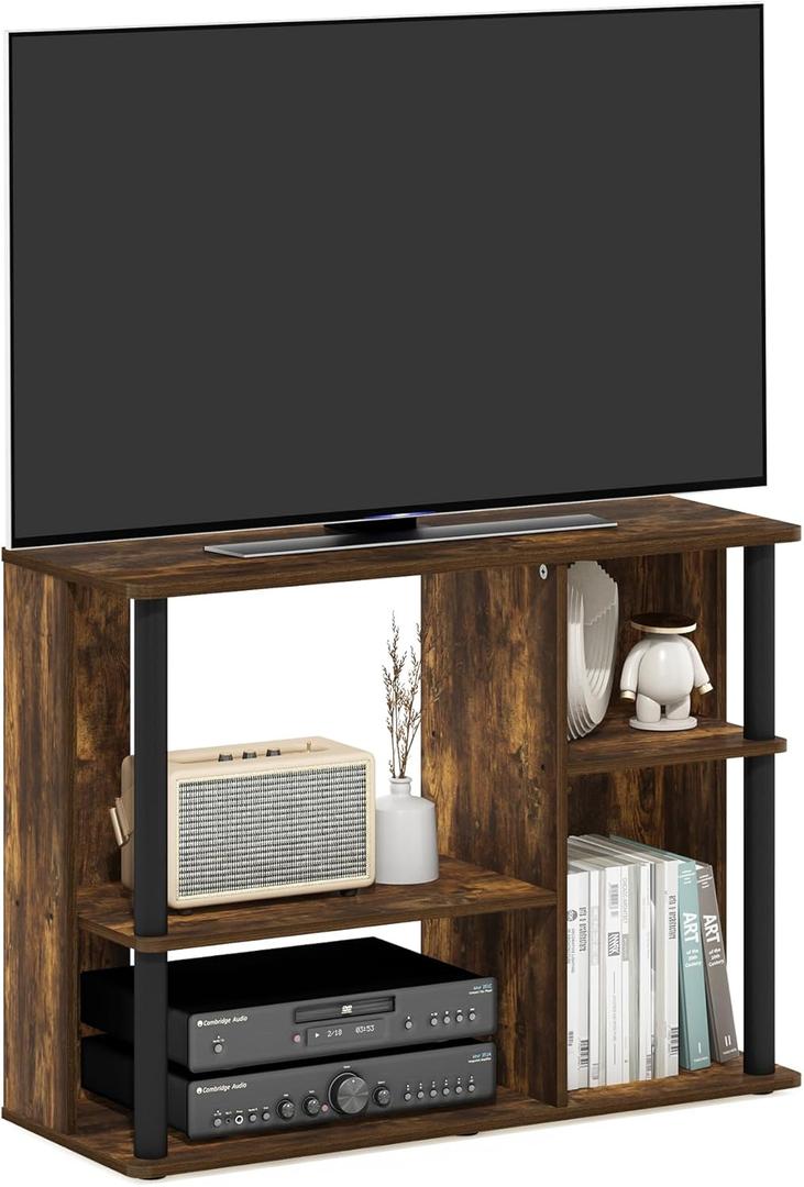 Furinno Classic Stand with Plastic Poles for TV up to 40-Inch, Amber Pine/Black