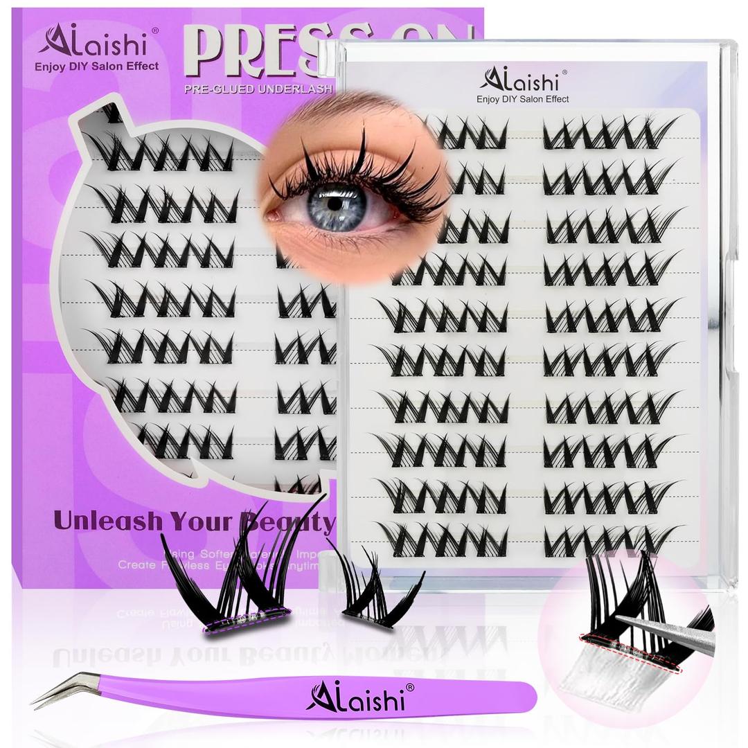 No Glue Needed Lashes, Self Adhesive Eyelashes, DIY Lash Cluster Eyelash Extensions Kit 1014mm,60pcs Fluffy D Curl Soft Natural Lashes with TweezersFake Cat Eye Wispy Individual Clusters(NGDW1)