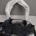 Vintage Shoulder Bag - Glossy Leather Top Handle Handbag, Retro Minimalist Dome Shoulder Purse, Elegant Underarm Bag Black