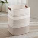 75L Tall Laundry Hamper with Handles for Living Room Storage, Large Woven Rope Baskets Bin for Blanket, Kids Toy, Gifts, Wicker Hamper for Bedroom Dirty Clothes, 16"x13"x22" White Brown