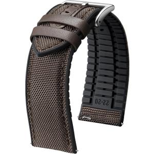 BINLUN Nylon Silicone Watch Bands 18mm 19mm 20mm 21mm 22mm Quick Release Canvas Rubber Hybrid Watch Strap Replacement Watchband for Men Women 9 Colors Silver/Black Buckle (Dark Brown-Silver)