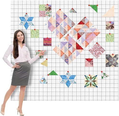 CroBlissful Quilt Design Wall 72 x 60 Inch Polyester Cotton Quilt Wall Design Board for Quilting Quilters with 2 Inch Grid Lines Portable Sewing Block Projects Fabric Supplies Holding Craft Display