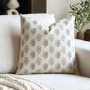 Floral Vintage Throw Pillow Covers 20x20 Pillow Cover Block Print Decorative Cushion Covers Farmhouse Neutral Accent Home Dcor for Sofa Couch Living Room Bedroom, 1PC, Aqua Blue