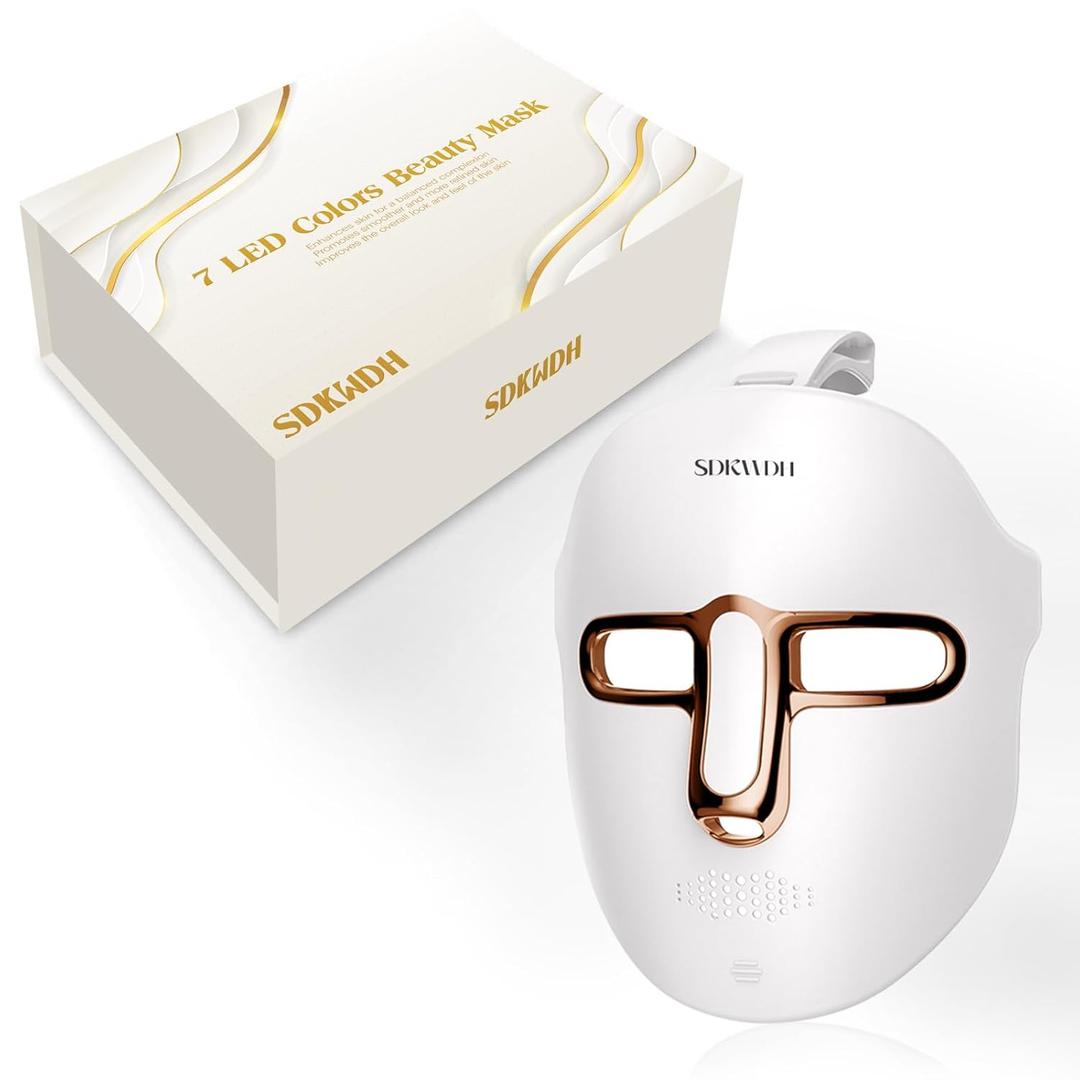 Red Light Therapy for Face, Led Face Mask Light Therapy, Anti-Aging Infrared Therapy for Wrinkles, Fine Lines, 7-1 Colors LED Facial Skin Care Mask, Gold
