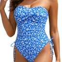 Tummy Control One Piece Swimsuit - Strapless Bandeau Bathing Suits for Women 2025 Cheeky High Cut Swimwear L