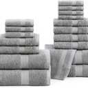 LANE LINEN 100% Cotton Towel Set for Bathroom - 18 Piece - Super Soft, Quick Dry & Highly Absorbent - 4 Bath, 8 Wash Cloth, 6 Hand Towels - Turkish Quality, Durable & Easy Care - Space Grey