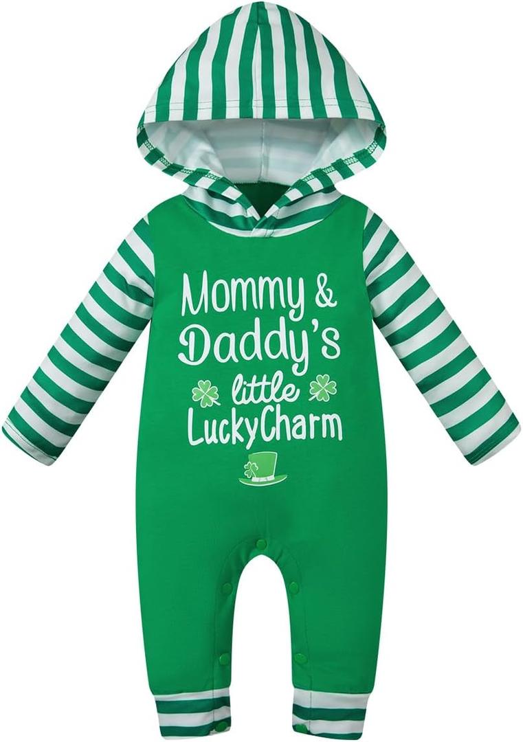 Infant Baby Boys Girls St. Patrick's Day Hooded Outfits Romper Clothes (Green)