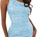 Women's Bodycon Homecoming Dress for Juniors Sequin One Shoulder Backless Mini Cocktail Party Dress
