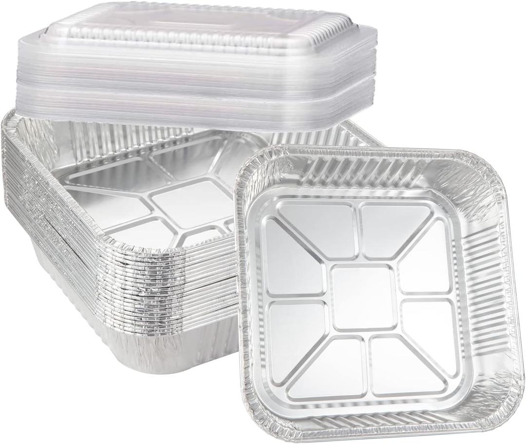 20-Pack Disposable Aluminum Foil Tins - Heavy Duty Square Cake & Baking Pans with Plastic Dome Lids