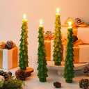4 Pcs Christmas Tree Shaped Taper Candles 10 Inch Unscented Tree Candle Decorative Christmas Candles Gift for Xmas Kwanzaa Festival Celebration Party Room House Decor