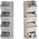 Hanging Closet Organizer 4 Shelf Collapsible Bedroom Closet Organizers and Storage Hanging with Mesh Pockets for Clothes, Fabric Hanging Storage Bins for Wardrobe Closet Organization and Storage, Grey