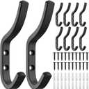 Wall Hooks for Hanging Coat - 10 Pack Black Arc Double Hooks, Sturdy Metal Matte Finish, Organize Coats, Hats, Bags in Entryway, Closet, Bedroom