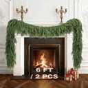 2Pcs, 6Ft Norfolk Pine Garland Christmas Decorations, Real Touch Norfolk Pine Garland with 120 Branches, Artificial Faux Greenery Christmas Garland for Mantle, Indoor Outdoor Winter Decor