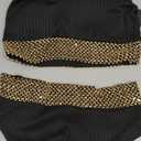 Women's High Waisted Swimsuit Two Piece Ribbed Bikini Sets Crop Top High Cut Cheeky Bathing Suits (Medium, Black Gold)