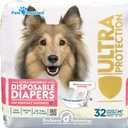Paw Inspired 32ct Disposable Dog Diapers | Female Dog Diapers Ultra Protection | Diapers for Dogs in Heat, Excitable Urination, or Incontinence (Medium Plus) (Medium+ (32 Count))