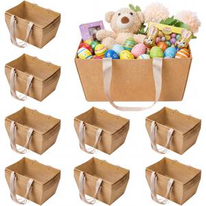 Pinkunn 48 Pcs Easter Basket for Gifts Empty DIY Bulk Gift Basket Kit with Handles Kraft Cardboard Tray for Wedding Baby Shower Graduation Party Anniversary Party Display(Brown)