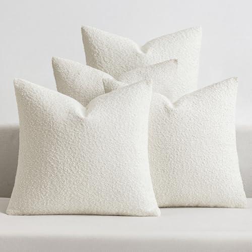 MIULEE Pack of 2 Christmas Decorative Textured Boucle Throw Pillow Covers 20x20 Inch White Accent Pillow Cases Soft Couch Cushion Covers for Modern Farmhouse Boho Chair Sofa Bed Livingroom Home Decor