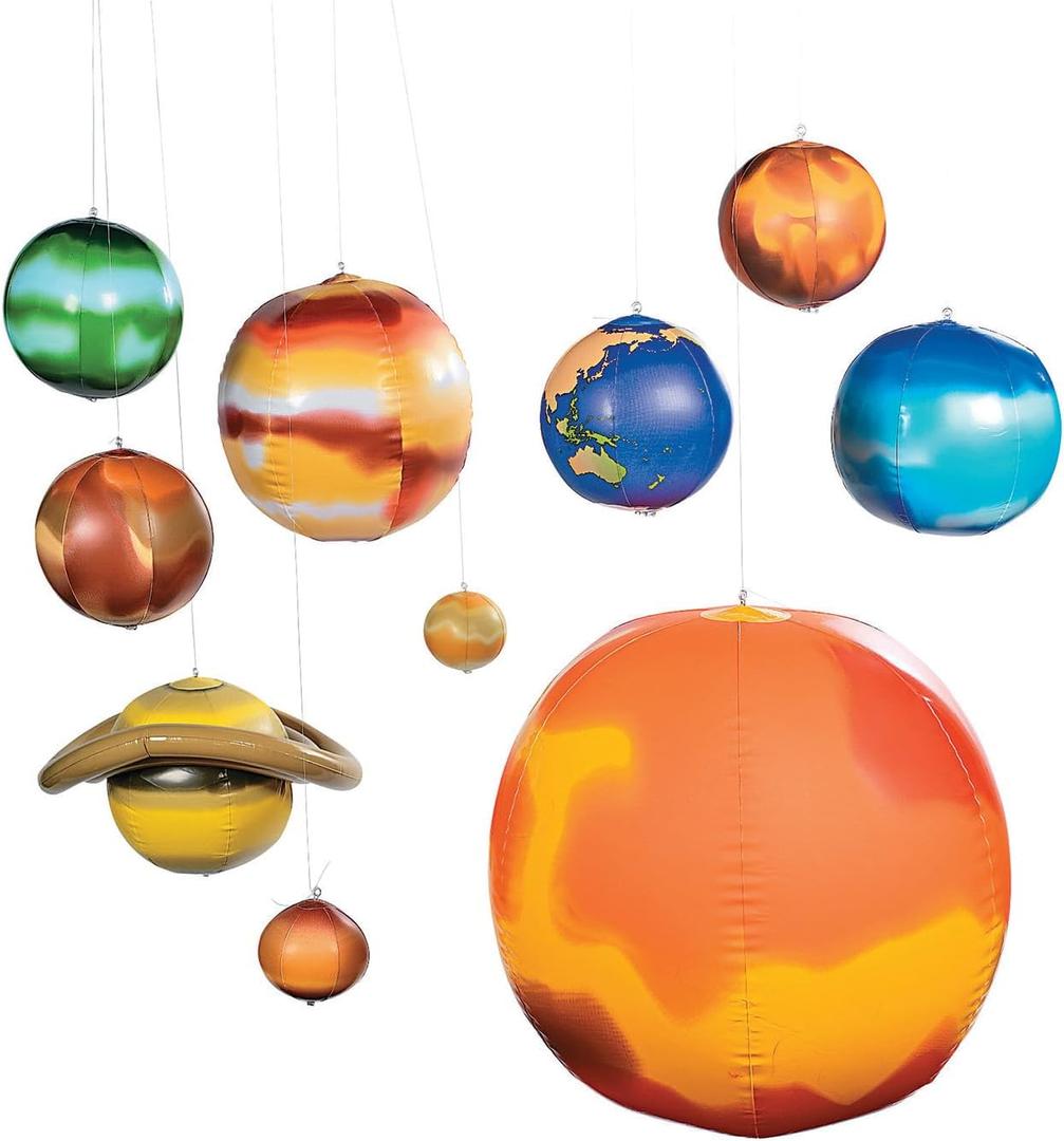 Fun Express Inflatable Planets Solar System Set - VBS Vacation Bible School Supplies/Decor - 10 Pieces, 9 Planets and Sun - Hanging Space Party, Kids Room and Classroom Decor