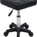 FURWOO Square Swivel Stool with Wheels PU Leather Rolling Stool Height Adjustable for Spa Salon Massage Black