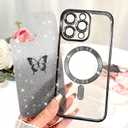Fiyart Designed for iPhone 11 Pro Max Case,Compatible with MagSafe Butterflies Plating Camera Protection Phone Cover, Magnetic Glitter for Women Girls Shockproof Bumper 6.7"-Black