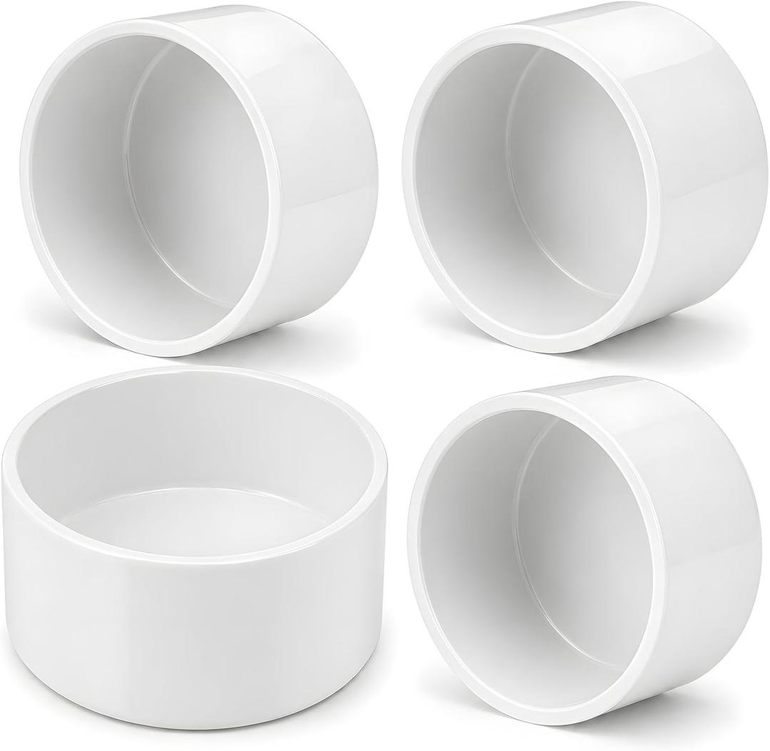 4 Pcs 4 Inch PVC End Cap Fittings, SCH40 PVC Pipe Caps for 4.50 in OD Pipe, Heavy Duty White Socket Pipe End Caps for Plumbing, Irrigation, DIY Furniture & Garden Frames - White