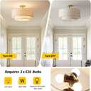 16" Double Drum Semi Flush Mount Ceiling Light, 3-Light Classic Fabric Linen Shade Design Farmhouse Gold Light Fixture for Living Room, Bedroom, Kitchen, Dining Room, Entryway, Hallway