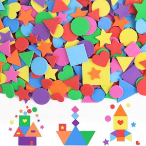 1600Pcs Foam Stickers,8 Colors Foam Shape Stickers for Kids Crafts Self Adhesive,Star Heart Circle Geometric Stickers for Preschool DIY Art Supplies Project Home Party Decorations 16 Sheets(Geometric)