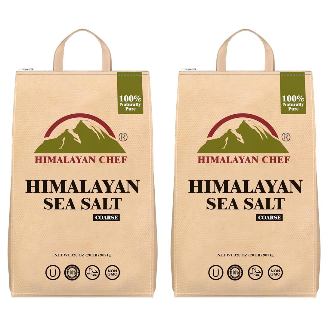 Himalayan Chef Sea Salt, Coarse Grain, 640 Ounces Mineral Salt, Pure & Natural Sun Dried Sea Salt, Unrefined, Gluten Free, Grinder Refill Sea Salt, 320 Ounce/Each (Pack of 2)
