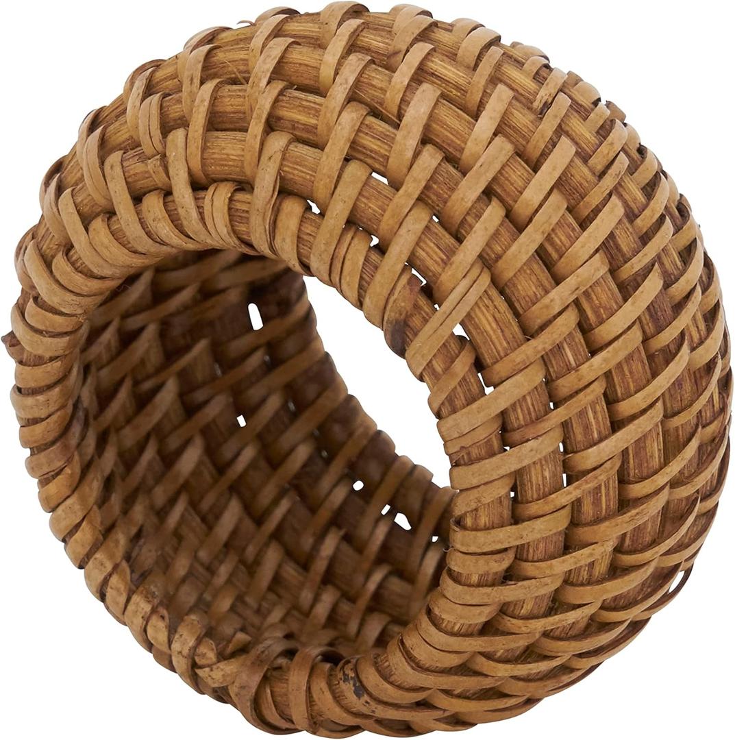 Saro Lifestyle Avignon Collection Woven Rattan Napkin Ring (Set of 4), Caramel
