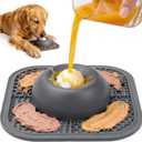 PetsHome Slow Feeder Dog Bowls & Lick Mat for Liquid and Thick Treat, Anti-Slip Dog Lick Bowl with Interactive Rolling Ball, 5/6 Cup Pup Licking Toy for Large Medium Small Dogs and Cats Gray
