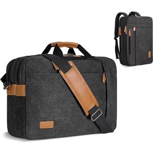 ESTARER 3 In 1 Laptop Bag for Men, 1717.3 Inch Computer Bag Laptop Backpack for Work/Travel/Business, Convertible Briefcase Water Resistant Canvas Messenger Bag (Dark Grey)