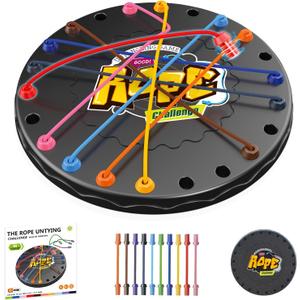 Rope Untangling Puzzle Game, Mini Travel Size Educational Strategy Board Game for Kids & Adults, Family Travel Party Games with Multi-Level Challenges, Gifts for All AgesManual on Box (mini(6.2 in))
