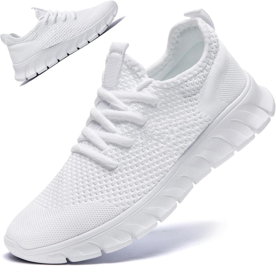 White Sneakers for Women Men Tennis Shoes Running Gym Sneaker Slip On Walking Lightweight Athletic Workout Fashion Sports Shoes White Size Women 8.5/ Men 7