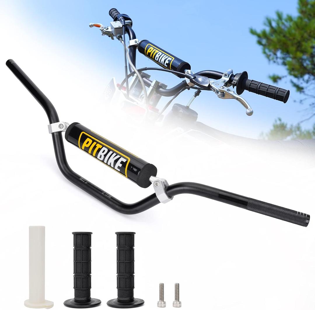 Universal 7/8 Inch 22mm Dirt Bike Handlebars, Upgraded Pit Bike Handlebar with Foam Pad and Anti-slip Handlebar Grips for Motocross CRF YZF KXF KLX RMZ DRZ Pit Dirt Bike ATV Quad - Black, Size: WITH Foam Pad & Grip