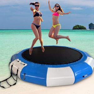 10 Ft Lake Trampoline Bounce Swim Platform, Water Trampoline with Rope Ladder, Inflatable Bouncer Jump Floating Trampoline for Water Sports