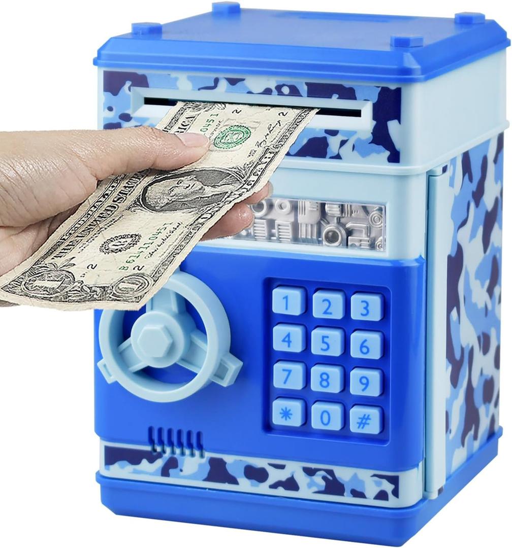 HUSAN Piggy Banks Money Banks for Kids, Electronic Password Code Money Banks ATM Banks Box Coin Bank for Children Boys and Girls (Camo Blue) HUSAN Piggy Banks Money Banks for Kids, Electronic Password Code Money Banks ATM Banks Box Coin Bank for Children Boys and Girls (Camo Blue)