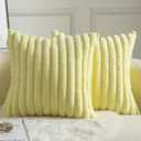 MANDIOO Pack of 2 Decorative Throw Pillow Covers Faux Fur Striped Plush Soft Cushion Covers Pillow Cases Bedroom Living Room Sofa Home 24x24 Inch Yellow (24" x 24" (Pack of 2))