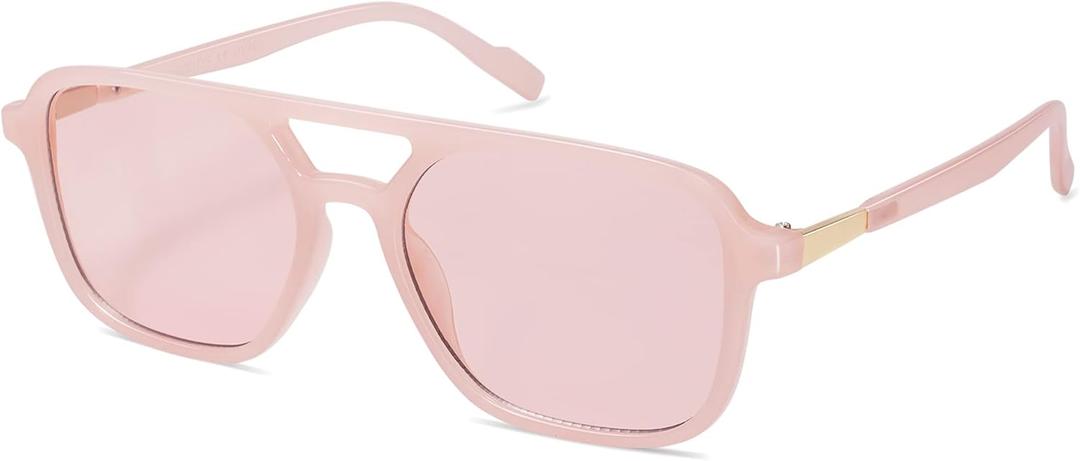 SOJOS Retro Aviator Sunglasses for Women Men,Trendy Rectangle Womens Mens Shades Sun Glasses SJ2202 (Milky Pink Frame/Light Pink Lens)