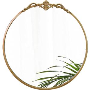 Round Gold Mirror 24.5in Ornate Baroque Antique Bathroom Mirror Large Circle Vintage Mirrors for Wall, Metal Frame Wall Decorative Mirrors for Hallway,Living Room, Bedroom Vanity, Entryway