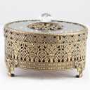 Vintage Round Jewelry Decorative Trinket Box Ring Box Antique Metal Case 3.8 inch (Brass (Matt Gold), Small)