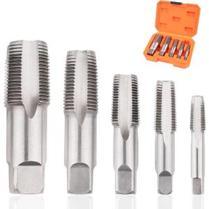 5-Piece NPT Pipe Tap Set, NPT Tap and Die Set with 1/8", 1/4", 3/8", 1/2" and 3/4" Sizes – Carbon Steel Hand Threading Tool for Plumbing, Mechanics, DIY Tasks, Delivers Clean Accurate Threads