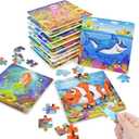 Vileafy Party Favors Puzzles for Kids Age 4-8, 12 Pack Sea Animals with Organza Bags, Wooden Jigsaw Puzzle for Boys and Girls Ages 4-6, 20 Pieces Per Puzzle