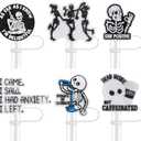 6Pcs Straw Cover for Stanley Cups, 10mm Leak-Proof Straw Caps - Reusable Topper Accessories Compatible with Stanley Tumblers & 10mm Silicone Straws.(Skull) (Style 8)