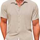COOFANDY Men's Casual Short Sleeve Button Down Shirt Textured Summer Beach Shirt (Beige, XXL)