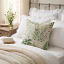 Green Floral Throw Pillow Covers 18x18 - Faux Linen Botanical Wildflower Decorative Cushion Case, Double Sided Farmhouse Spring Decor for Sofa Couch Living Room (1 Pack, No Insert)