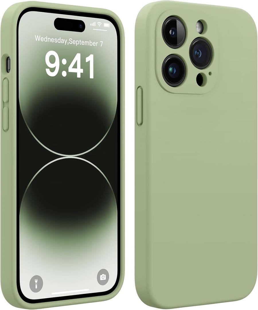 AOTESIER for iPhone 14 Pro Max Case, Upgraded Silicone | Full Camera Protection | Wear-Resistant | Anti-Drop Protection with Anti-Scratch Lining Phone Case for iPhone 14 Pro Max, Tea Green