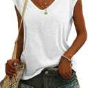 SOUWINEMYI Womens Cap Sleeve T Shirts V Neck Casual Tops Oversized T-Shirt Summer Trendy Lightweight Loose Fit Basic Tees