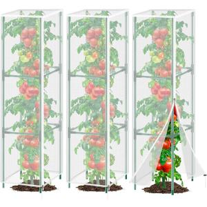 3 Pack Garden Bird Netting Plant Cover for Square Tomato Cage,14.6"x14.6"x51.2" Insect Bird Barrier Tomato Cage Net with Zipper Drawstring,Tomato Trellis Netting Protection Cover for Protecting Plants
